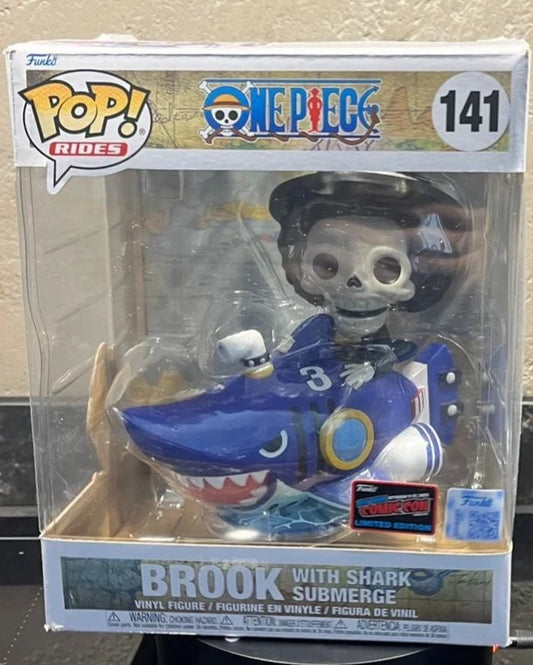 NYCC25 FUNKO Pop! ONE PIECE Brook With Shark Con sticker fiera Damage