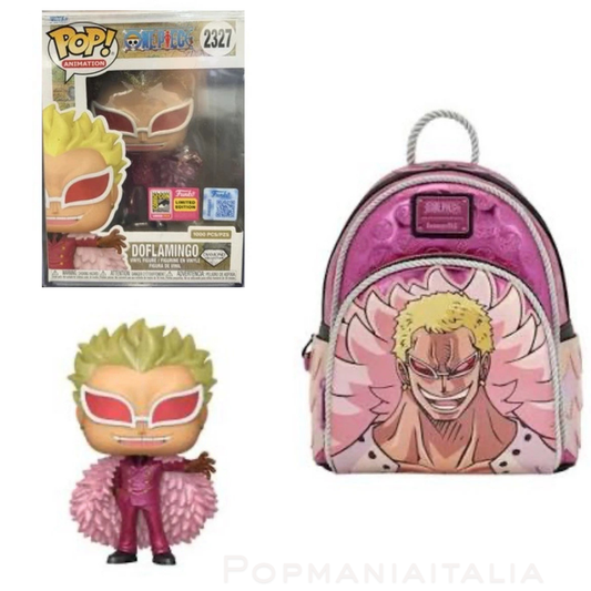 Borsa SDCC 2026 Loungefly + Funko POP pezzo unico Doflamingo Diamond Borsa SDCC 2026 Loungefly e Funko POP Doflamingo Stiker SDCC