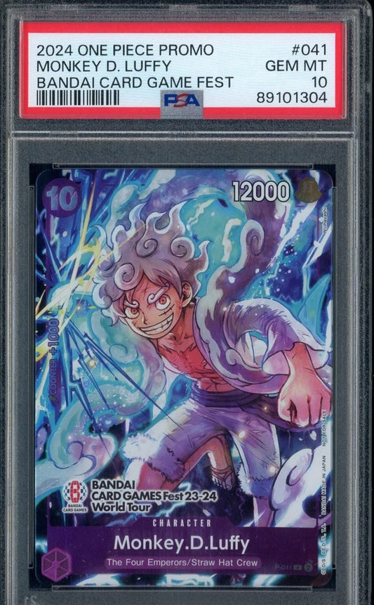 Onepiece Promo Monkey D.Luffy Bandai Card Game Fest P-041 PSA10